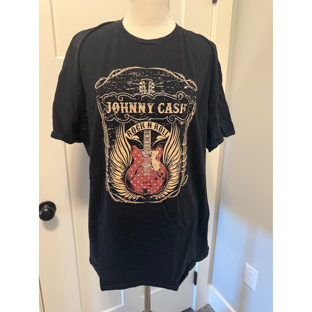 Johnny Cash Rock and‎ Roll Graphic T Shirt Black Gildan Softstyle 2XL 2XG